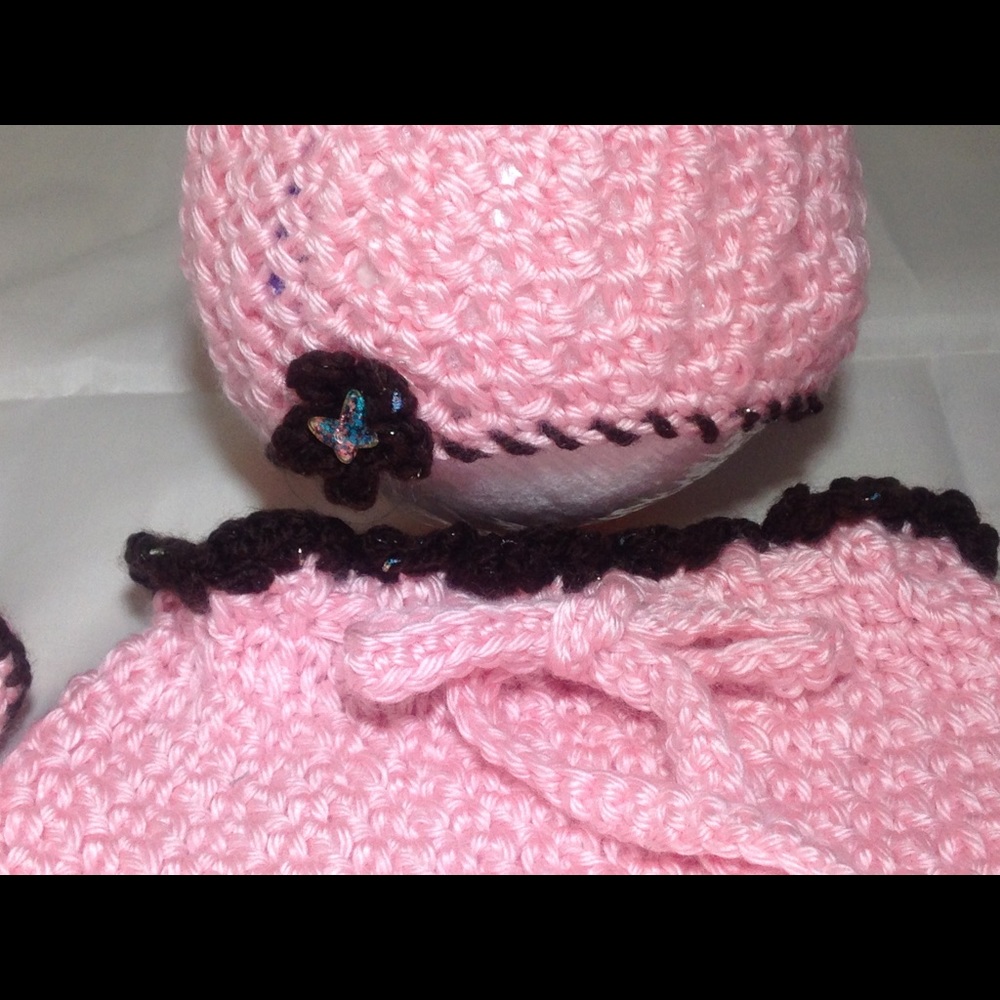 Pink with Brown crocheted NB outfit